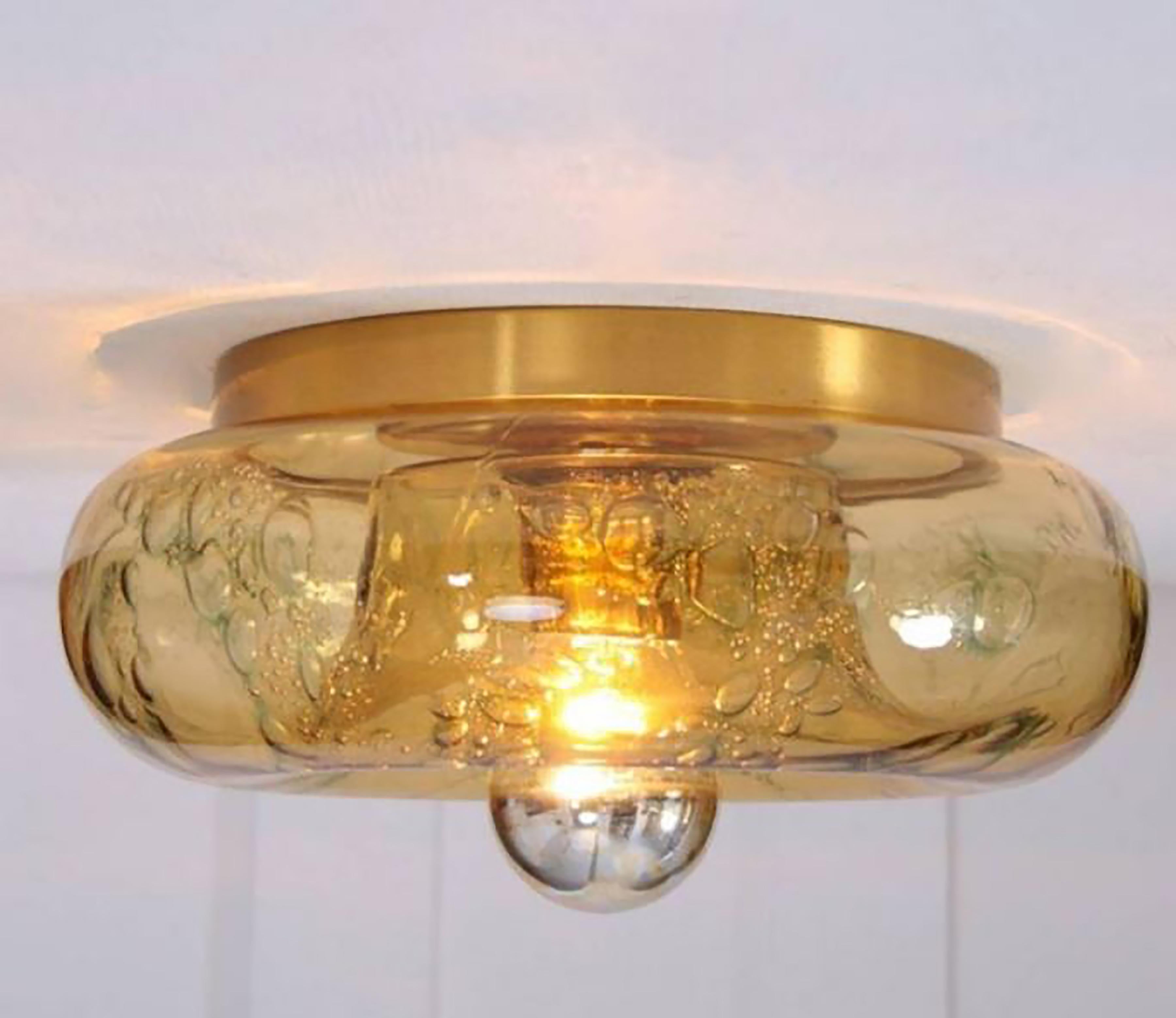 1 of the 6 Murano Amber Glass Flush Mounts or Wall Lights, 1970s 1