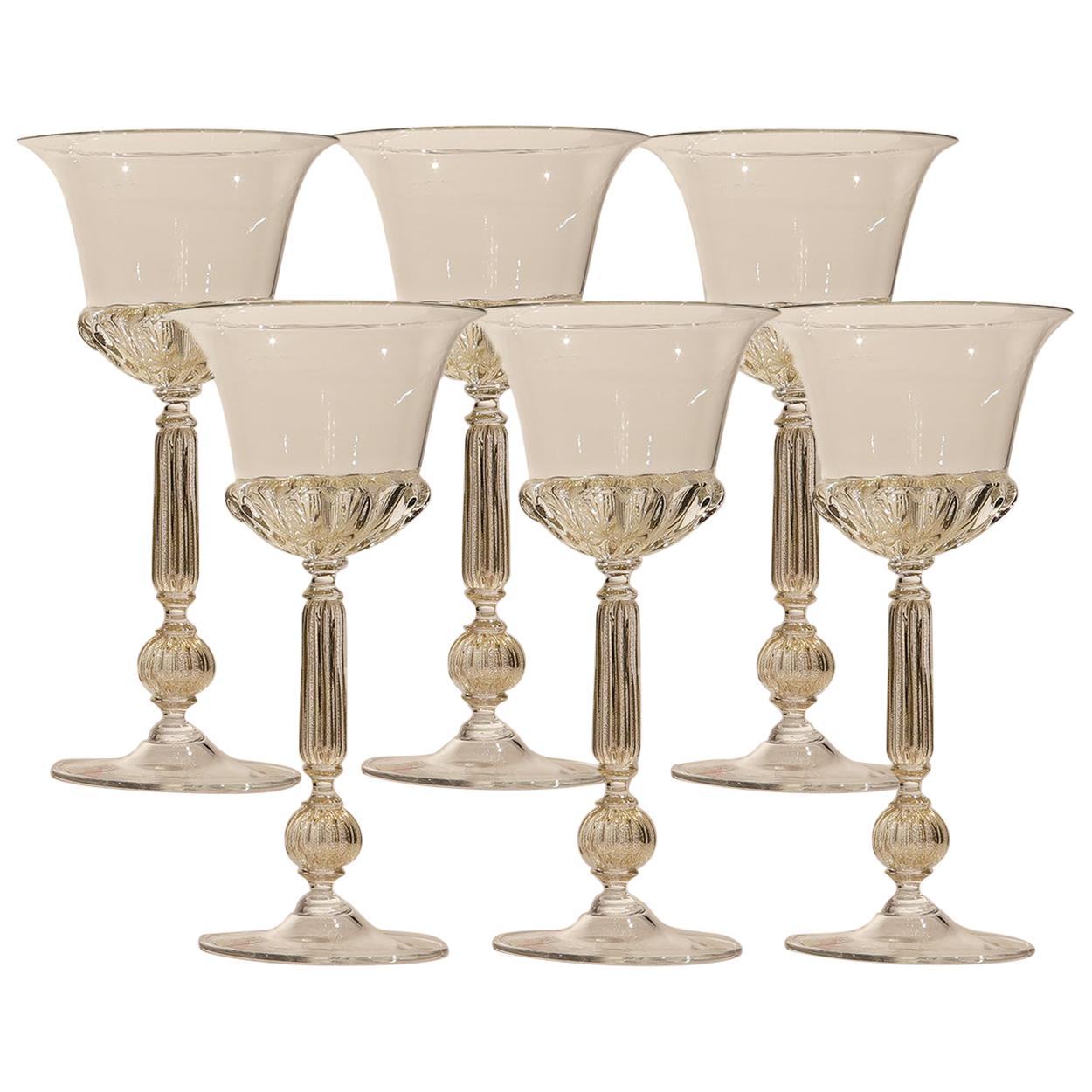 1 of the 6 Murano Crystal Signoretto Wine Glasses For Sale at