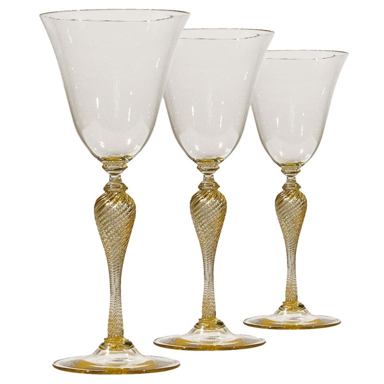 1 of the 6 Murano Venetian Crystal Signoretto Wine Glasses For Sale at  1stDibs