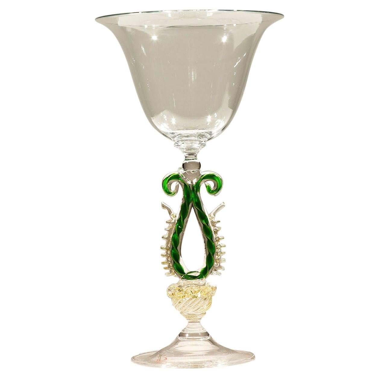 1 of the 6 Murano Crystal Signoretto Wine Glasses For Sale at