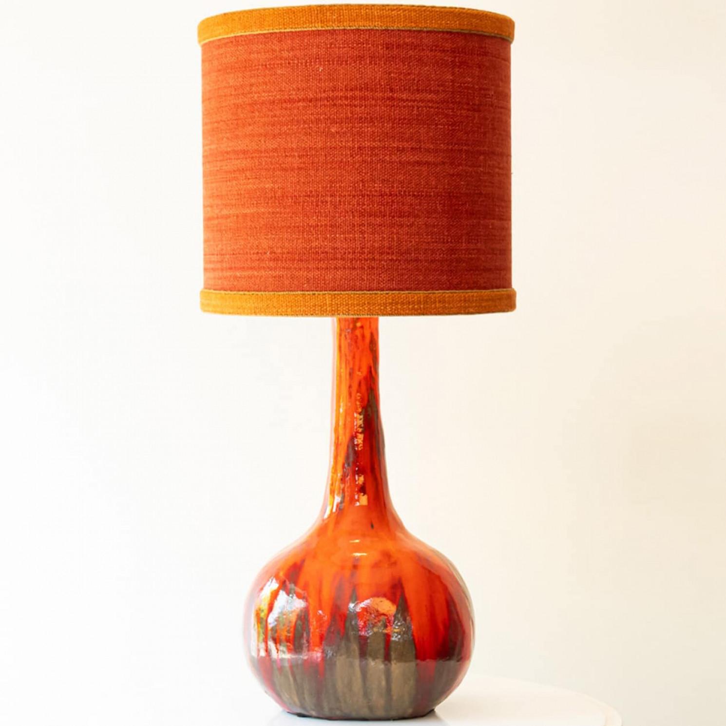 1 of the 6 Orange Red Floor Table Lamps, Custom Silk Lamp Shades by R. Houben For Sale 3