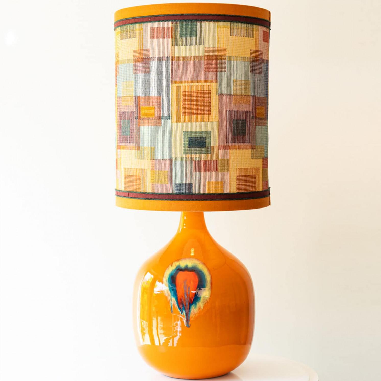 1 of the 6 Orange Red Floor Table Lamps, Custom Silk Lamp Shades by R. Houben For Sale 7