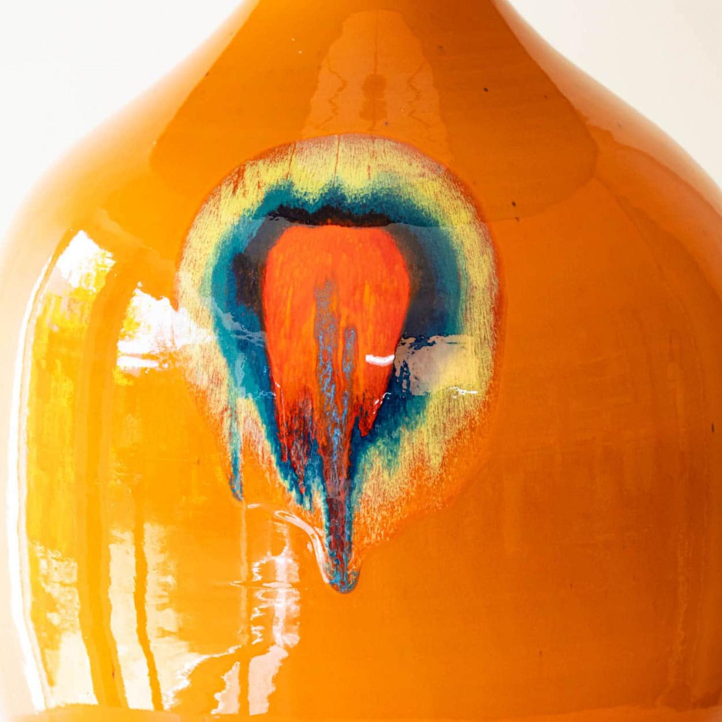 1 of the 6 Orange Red Floor Table Lamps, Custom Silk Lamp Shades by R. Houben For Sale 7