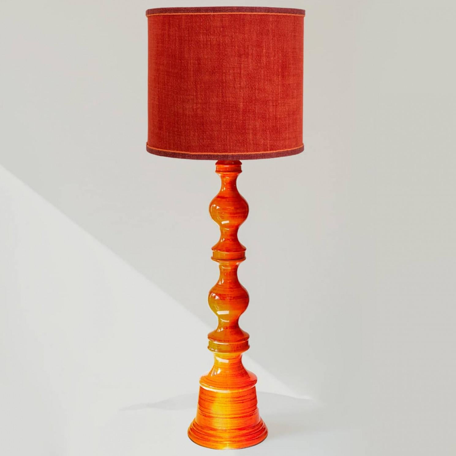 Other 1 of the 6 Orange Red Floor Table Lamps, Custom Silk Lamp Shades by R. Houben For Sale