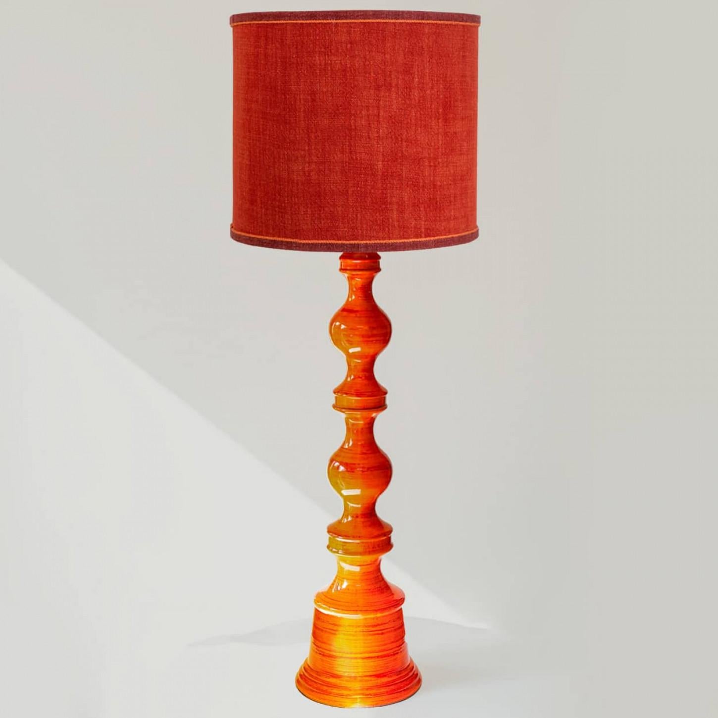 Other 1 of the 6 Orange Red Floor Table Lamps, Custom Silk Lamp Shades by R. Houben For Sale