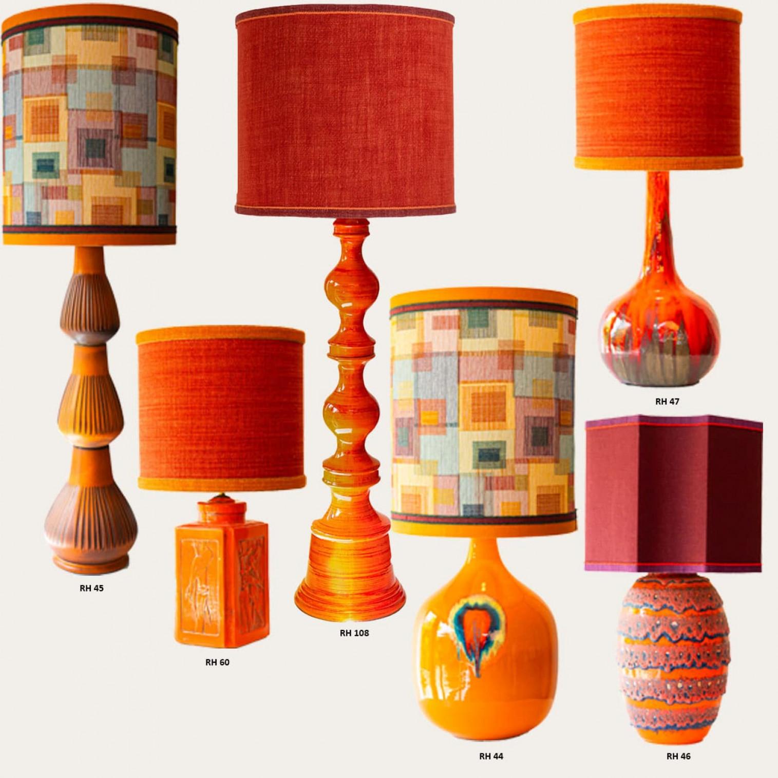 1 of the 6 Orange Red Floor Table Lamps, Custom Silk Lamp Shades by R. Houben In Good Condition For Sale In Rijssen, NL