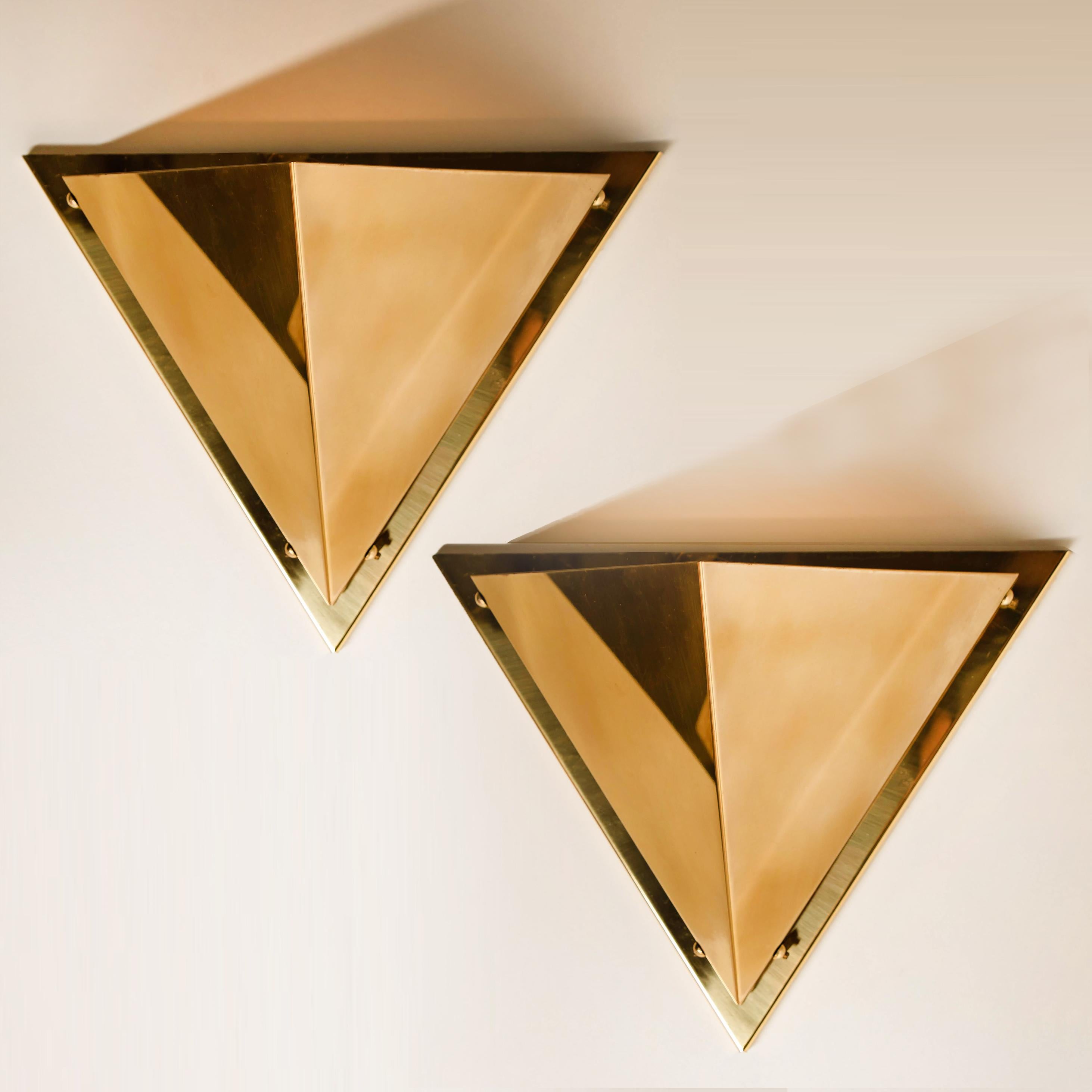 1 of the 5 Pyramid Shaped Massive Brass Wall Lamps, 1970s