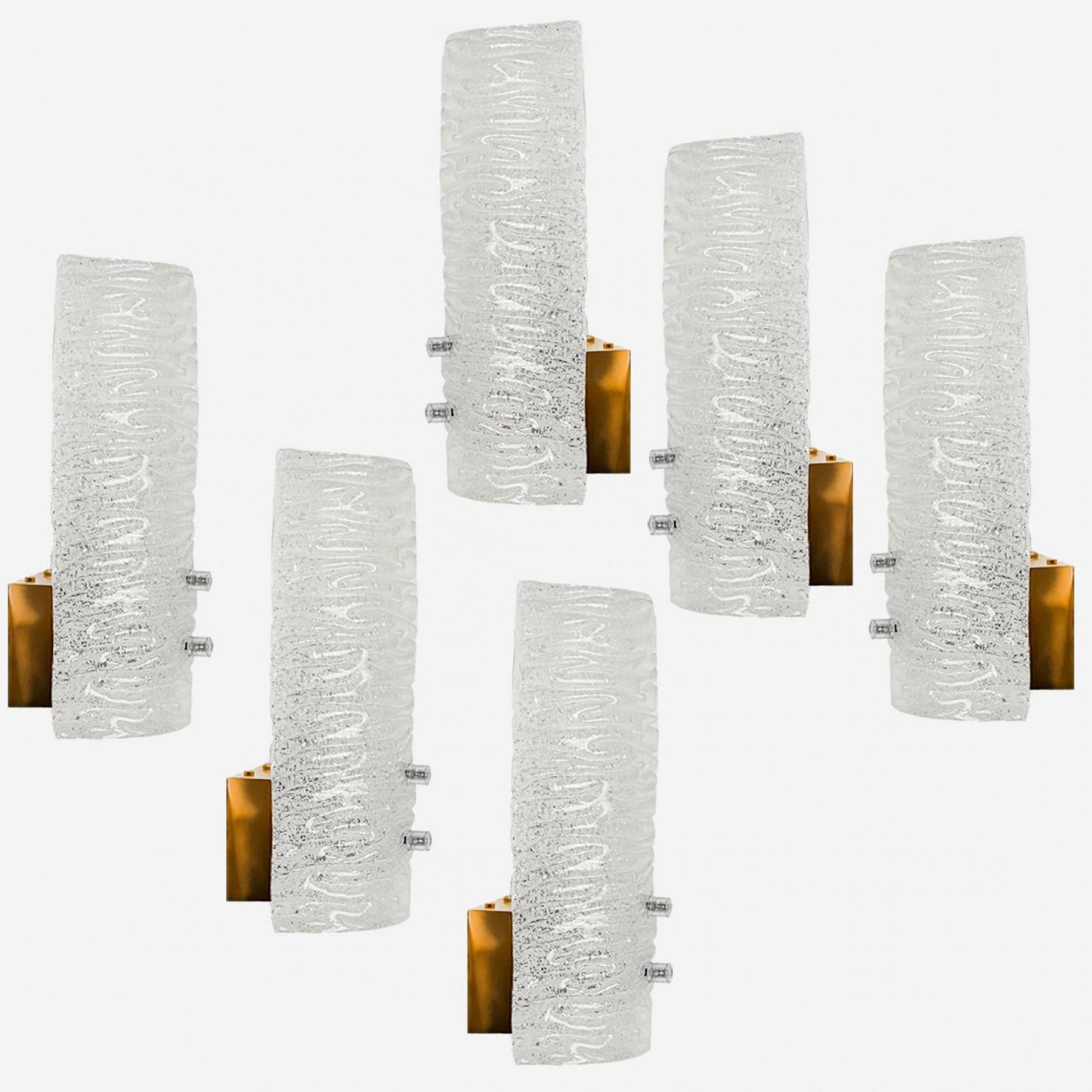 1 of the 6 Ribble Textured Glass Brass Wall Lights by J.T. Kalmar, Austria For Sale 6