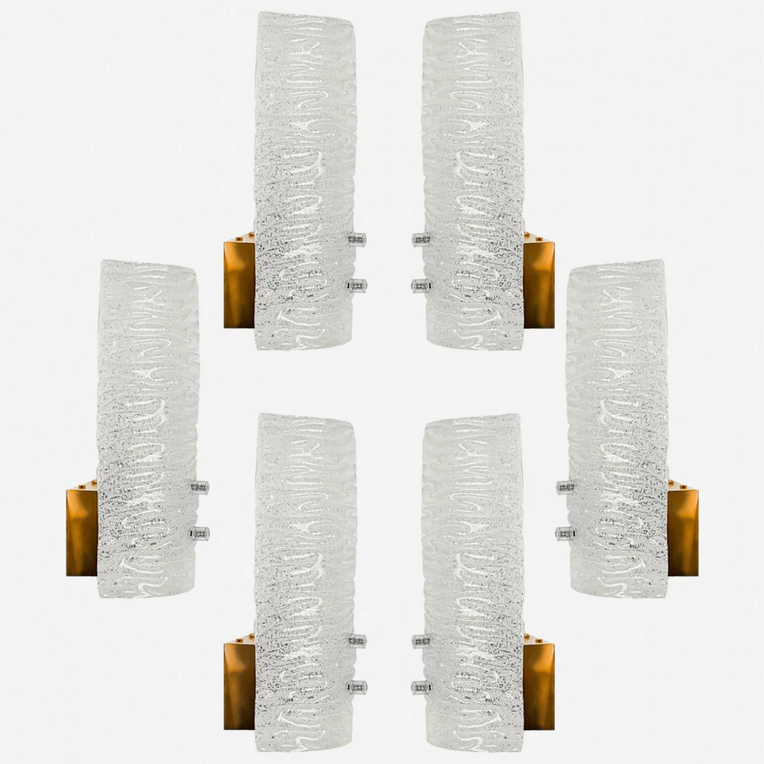 1 of the 6 Ribble Textured Glass Brass Wall Lights by J.T. Kalmar, Austria For Sale 7