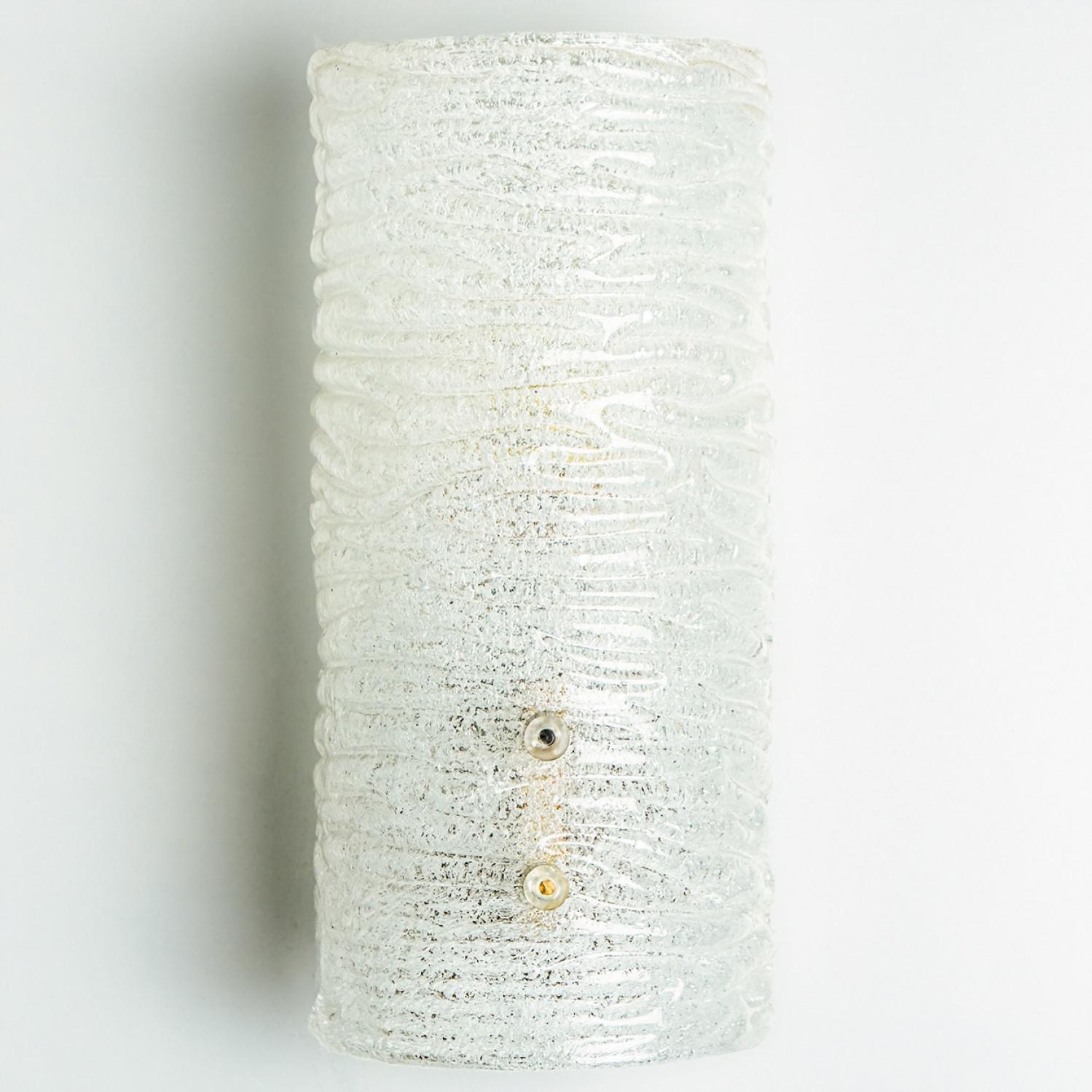 Austrian 1 of the 6 Ribble Textured Glass Brass Wall Lights by J.T. Kalmar, Austria For Sale