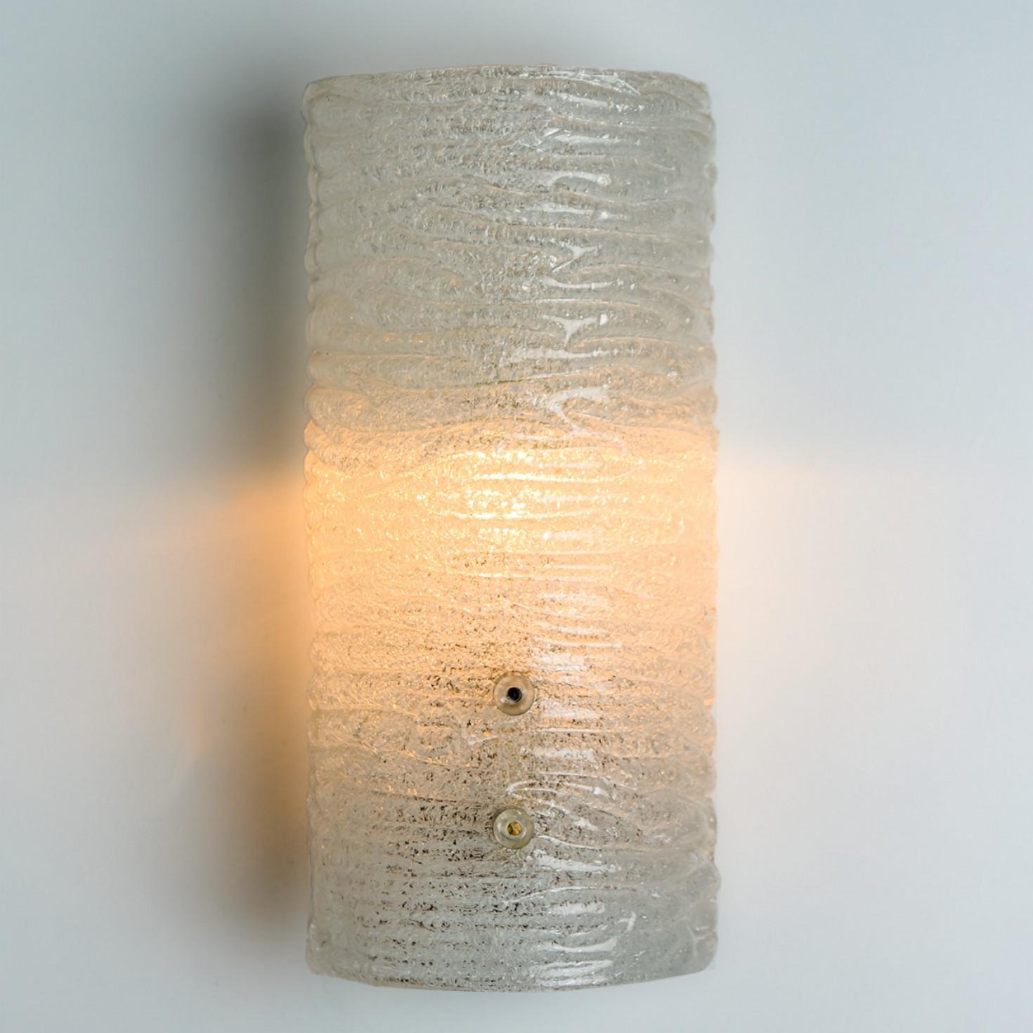 Mid-20th Century 1 of the 6 Ribble Textured Glass Brass Wall Lights by J.T. Kalmar, Austria For Sale