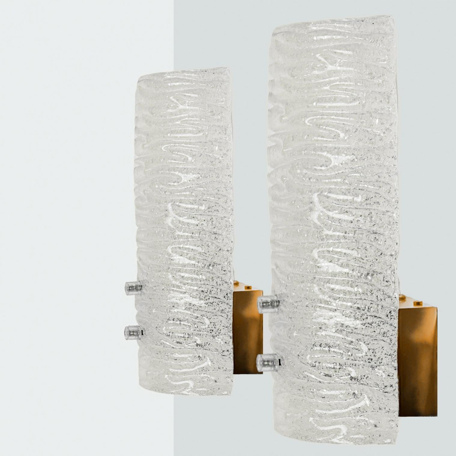 Metal 1 of the 6 Ribble Textured Glass Brass Wall Lights by J.T. Kalmar, Austria For Sale