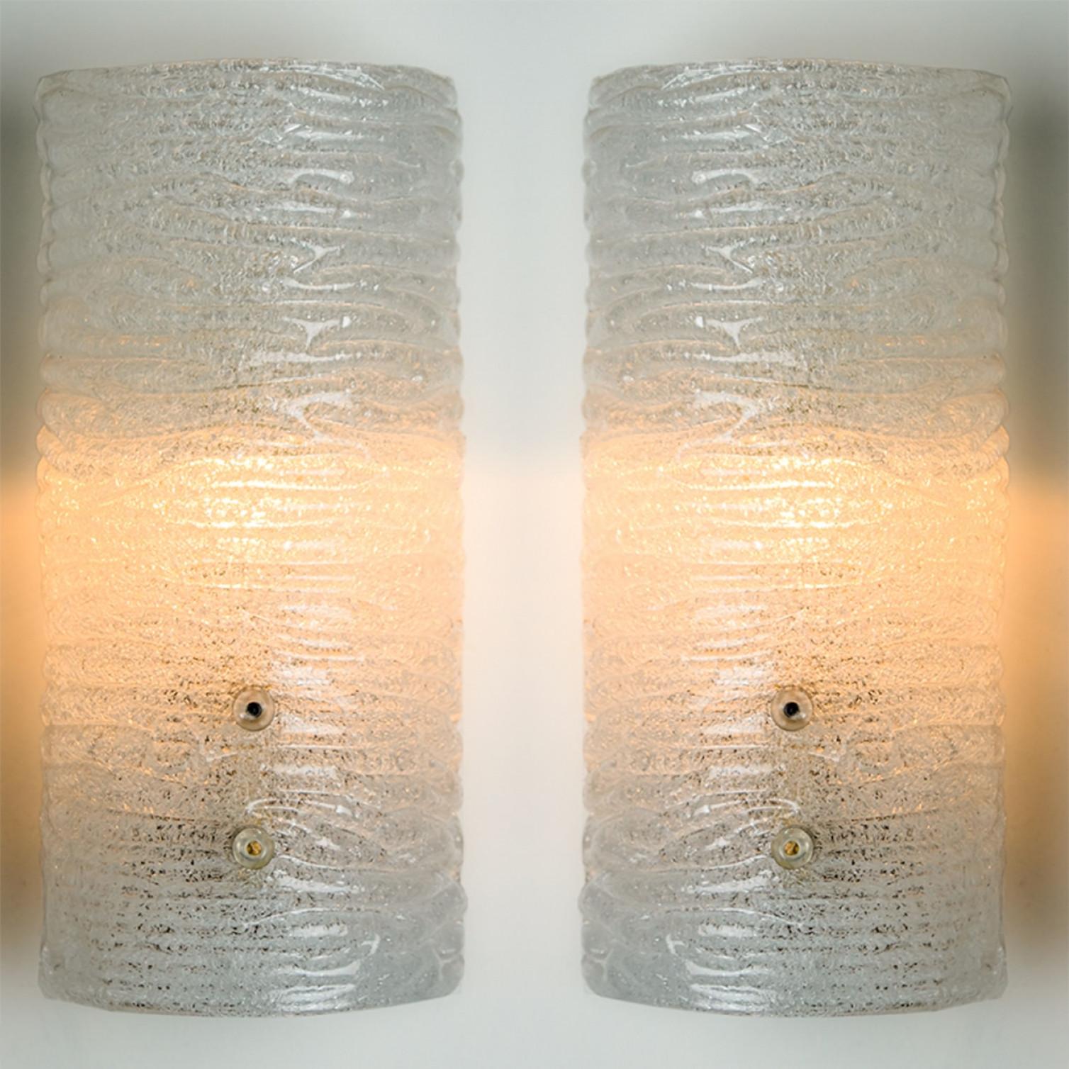 1 of the 6 Ribble Textured Glass Brass Wall Lights by J.T. Kalmar, Austria For Sale 1