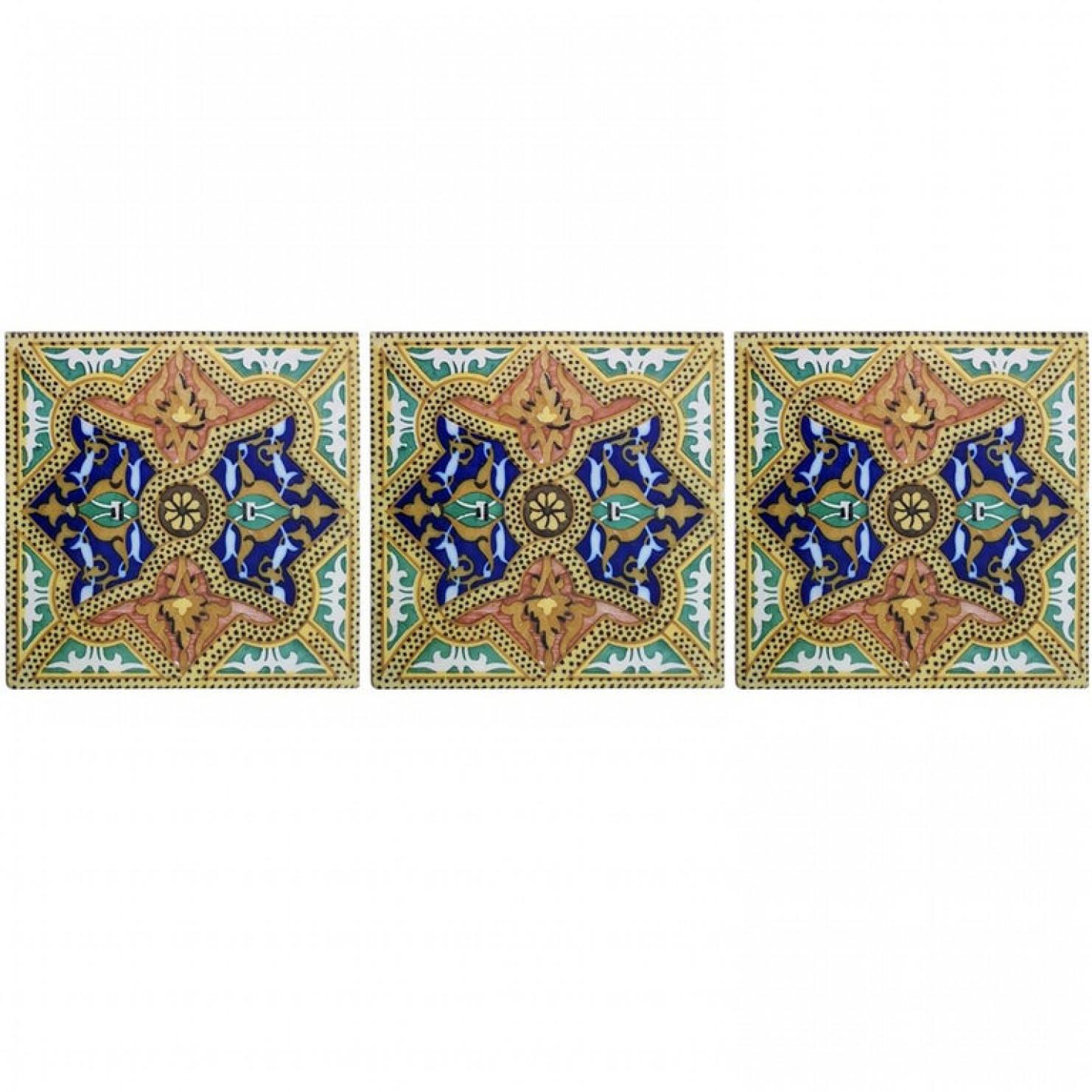 1 of the 6 Exceptional antique Spanish wall tiles, white with rich warm colors (Onda, Spain Valencia).
The dimensions per tile are 7.9 inch (20 cm) × 7.9 inch (20 cm).

Please note that the piece is for 1 piece. Several pieces available.

Condition