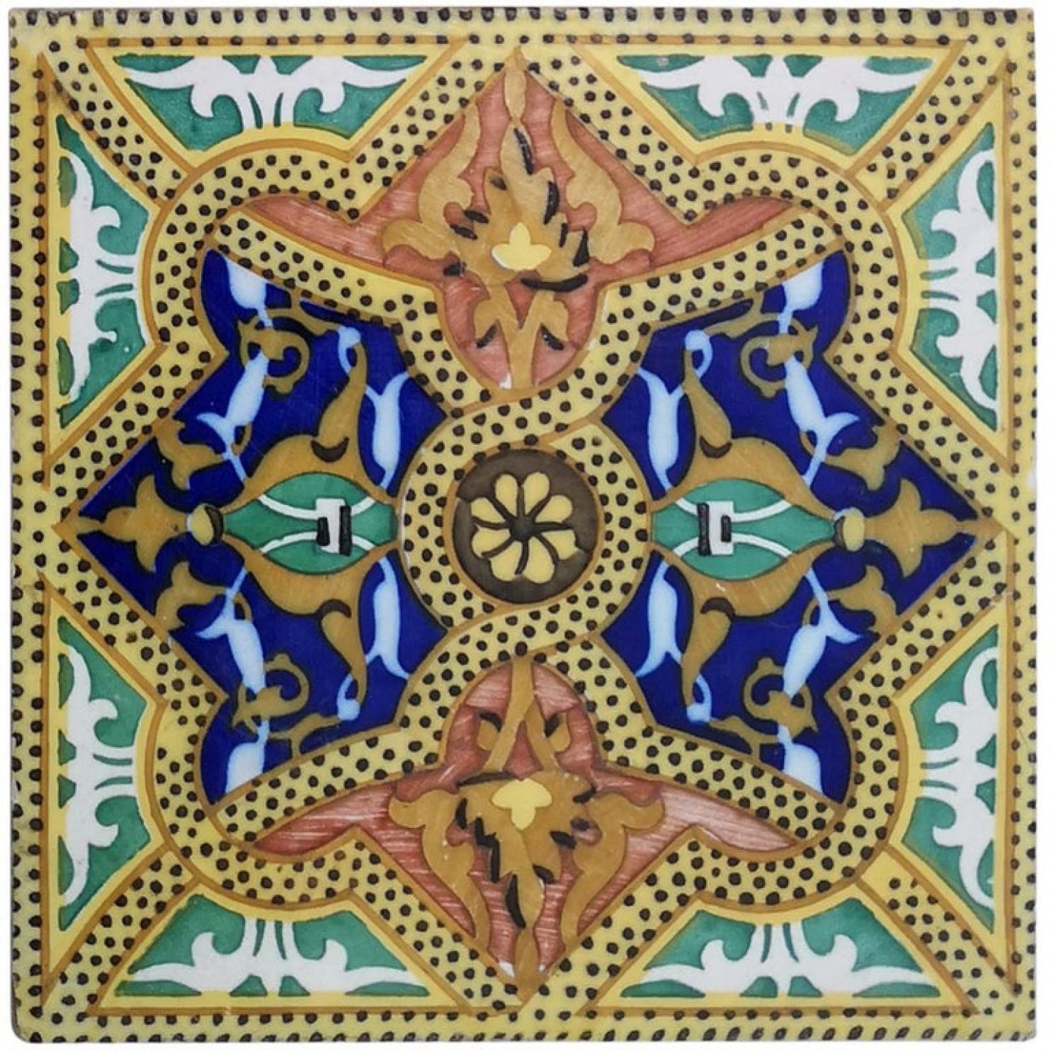 Glazed 1 of the 6 Unique Antique Ceramic Tiles, Onda, Spain Valencia, circa 1900 For Sale