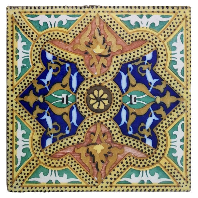 1 of the 6 Unique Antique Ceramic Tiles, Onda, Spain Valencia, circa 1900 For Sale