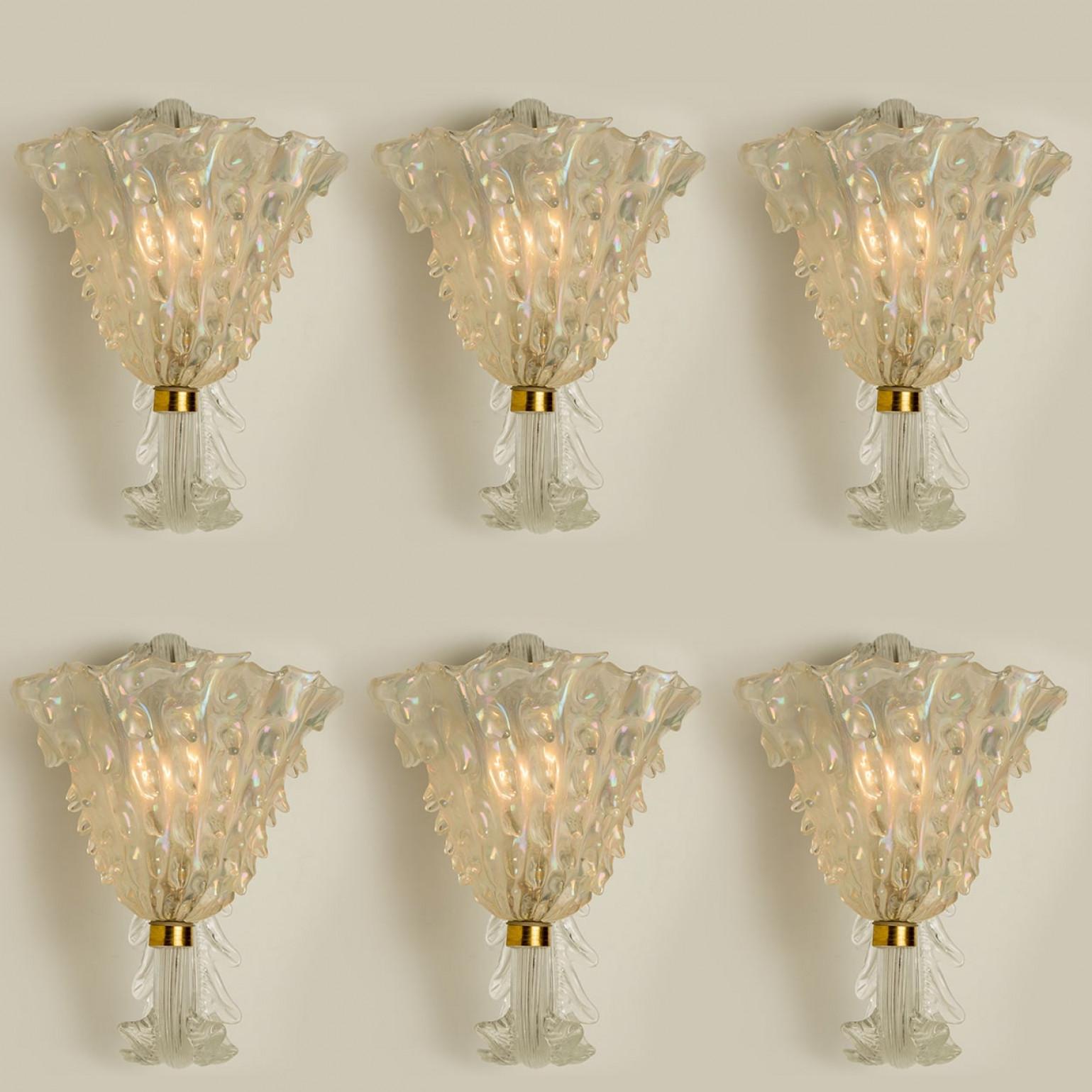 1 de los 6 Apliques de pared con pantallas de cristal, Seguso, Italia 1960 Italiano en venta