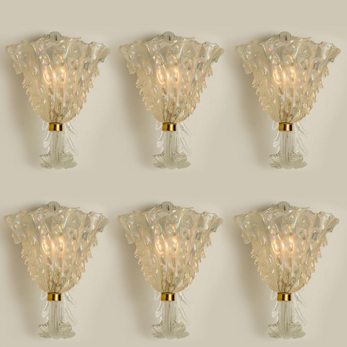 1 de los 6 Apliques de pared con pantallas de cristal, Seguso, Italia 1960 Italiano en venta