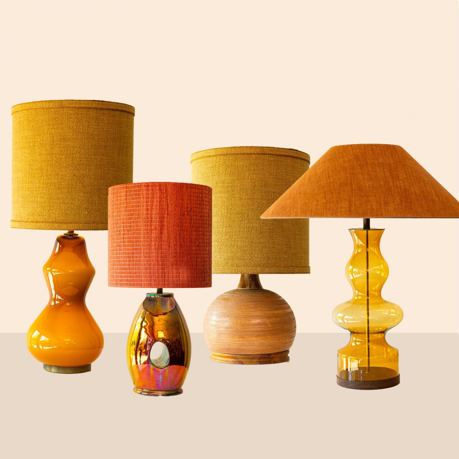 1 of the 6 Warm Tones Floor Table Lamps, Custom Silk Lamp Shades by R. Houben For Sale 3