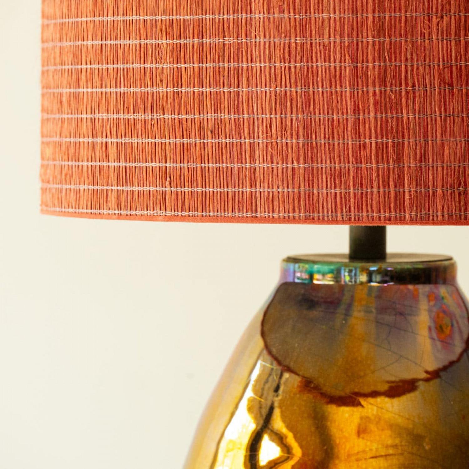 1 of the 6 Warm Tones Floor Table Lamps, Custom Silk Lamp Shades by R. Houben For Sale 4