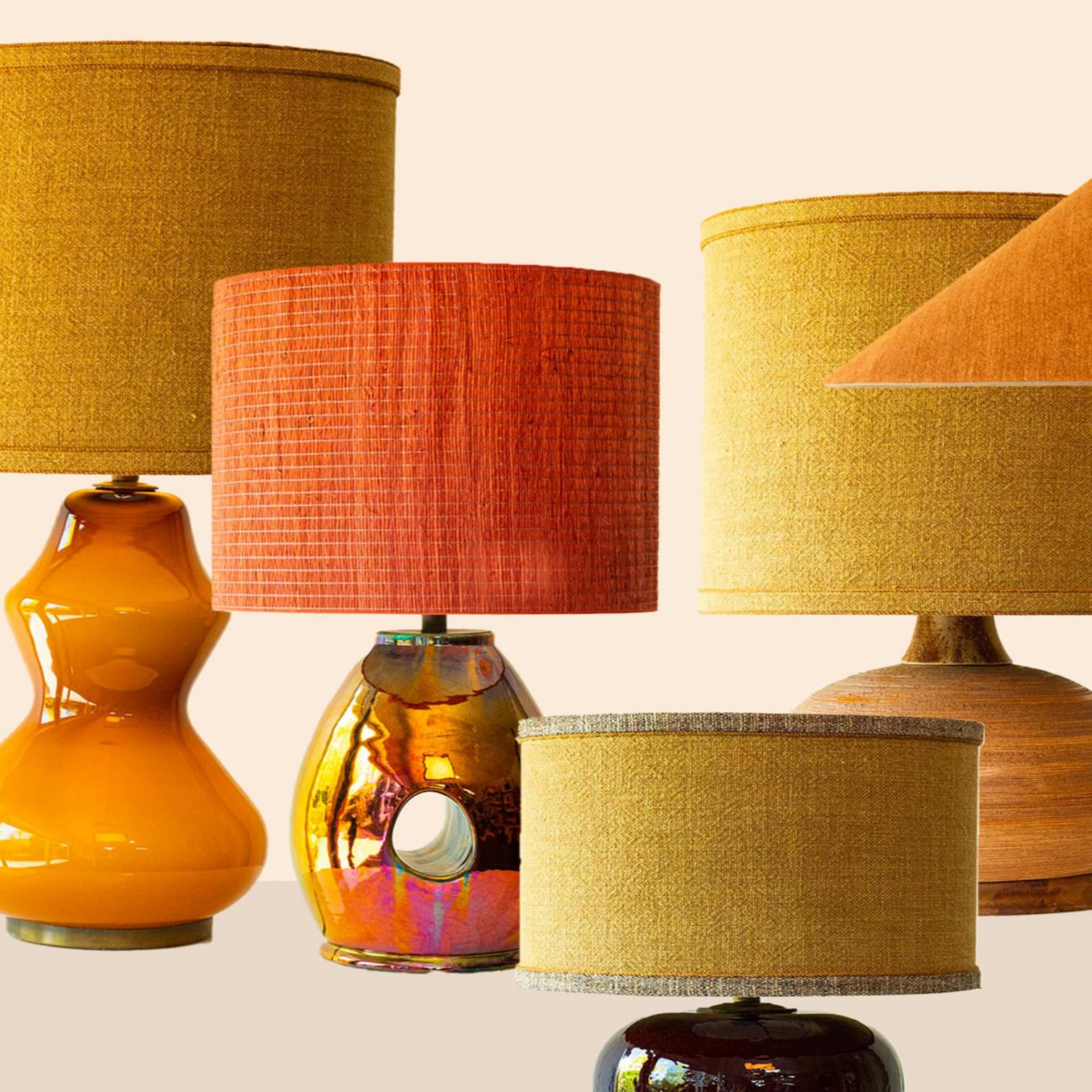 Mid-Century Modern 1 of the 6 Warm Tones Floor Table Lamps, Custom Silk Lamp Shades by R. Houben For Sale