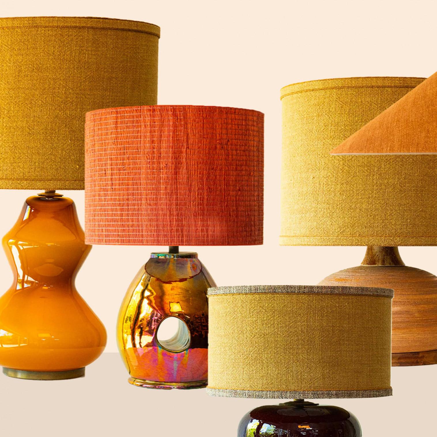 Mid-Century Modern 1 of the 6 Warm Tones Floor Table Lamps, Custom Silk Lamp Shades by R. Houben For Sale