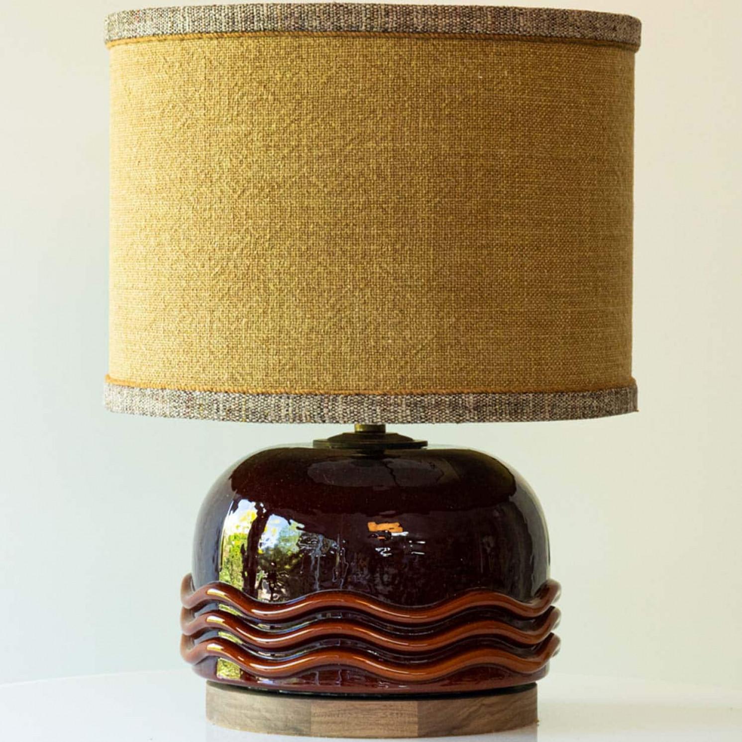 Late 20th Century 1 of the 6 Warm Tones Floor Table Lamps, Custom Silk Lamp Shades by R. Houben For Sale