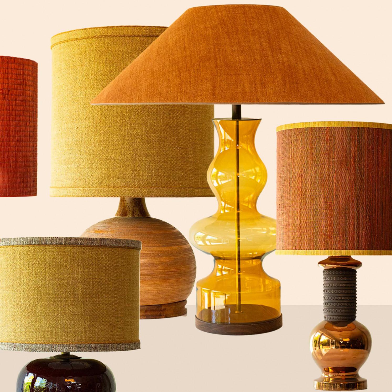 Ceramic 1 of the 6 Warm Tones Floor Table Lamps, Custom Silk Lamp Shades by R. Houben For Sale