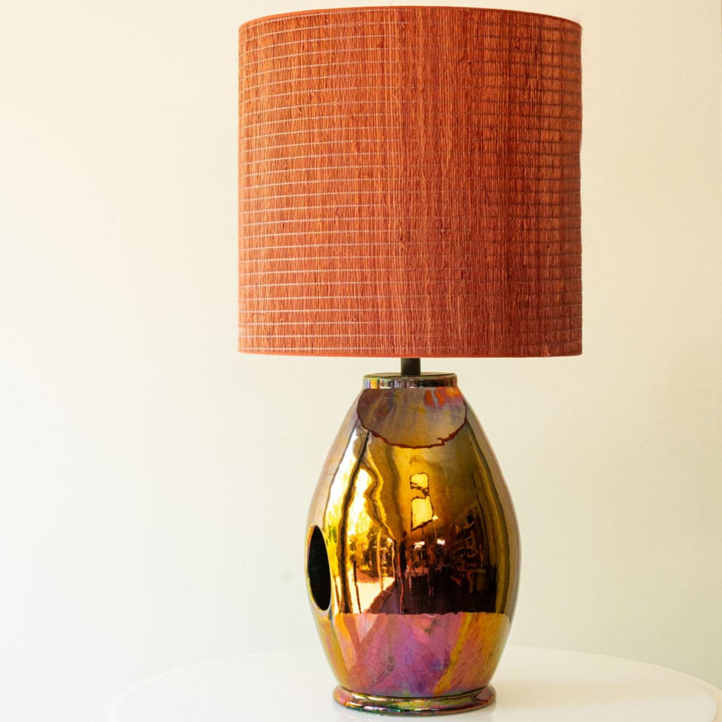 1 of the 6 Warm Tones Floor Table Lamps, Custom Silk Lamp Shades by R. Houben For Sale 1