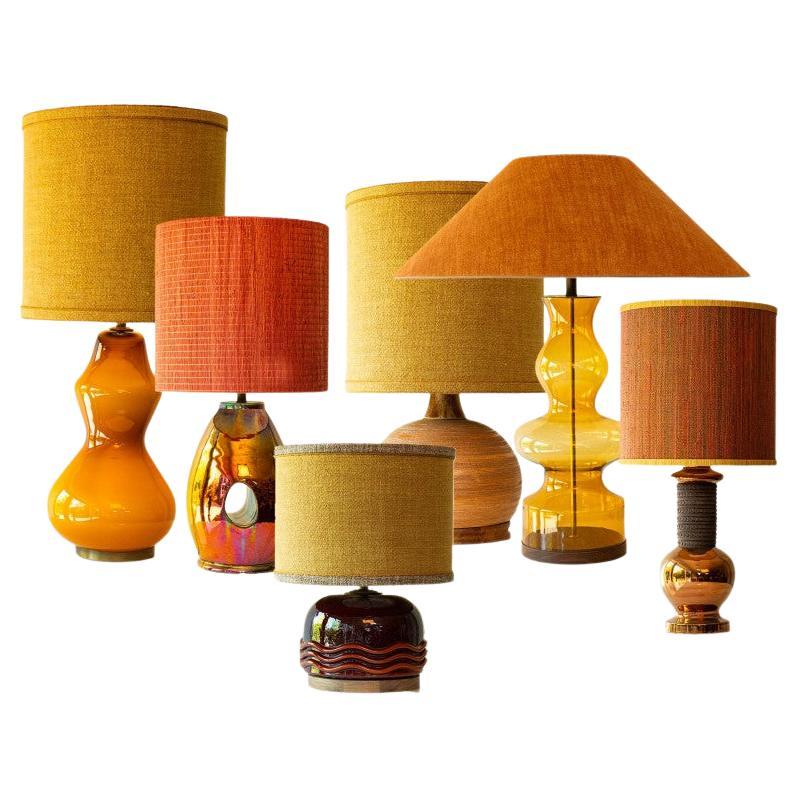 1 der 6 Warm Tones Floor Table Lamps, Custom Silk Lamp Shades von R. Houben