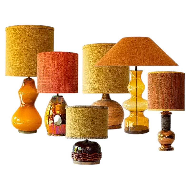 1 of the 6 Warm Tones Floor Table Lamps, Custom Silk Lamp Shades by R. Houben
