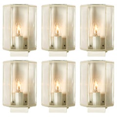 1 of the 6 White Glass Outdoor/Indoor Wall Lights by Limburg, 1960s 1 of the 6 White Glass Outdoor/Indoor Wall Lights by Limburg, 1960s