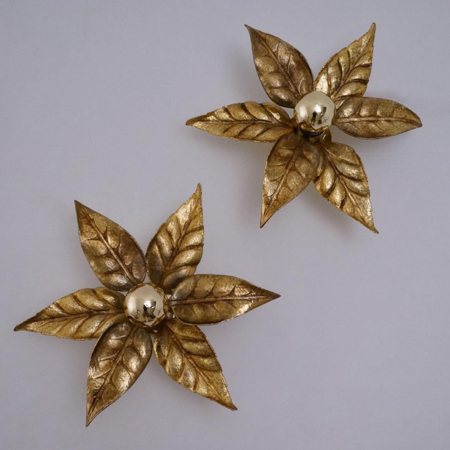 1 of the 6 Willy Daro Style Brass Flowers Wall Lights, 1970s For Sale 4