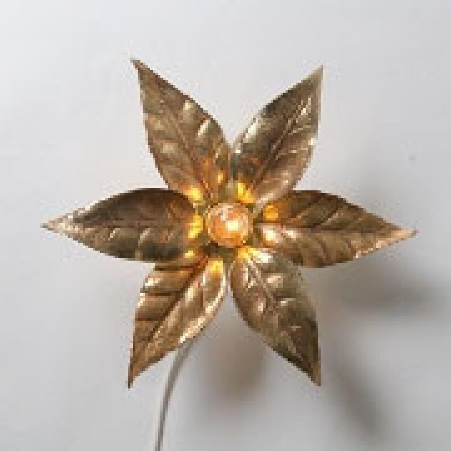Other 1 of the 6 Willy Daro Style Brass Flowers Wall Lights, 1970s For Sale