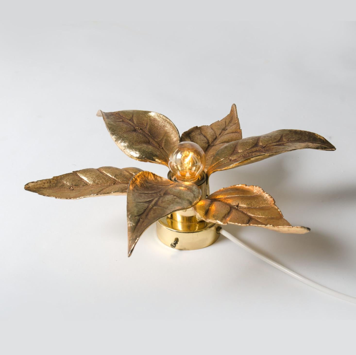 Late 20th Century 1 of the 6 Willy Daro Style Brass Flowers Wall Lights, 1970s For Sale