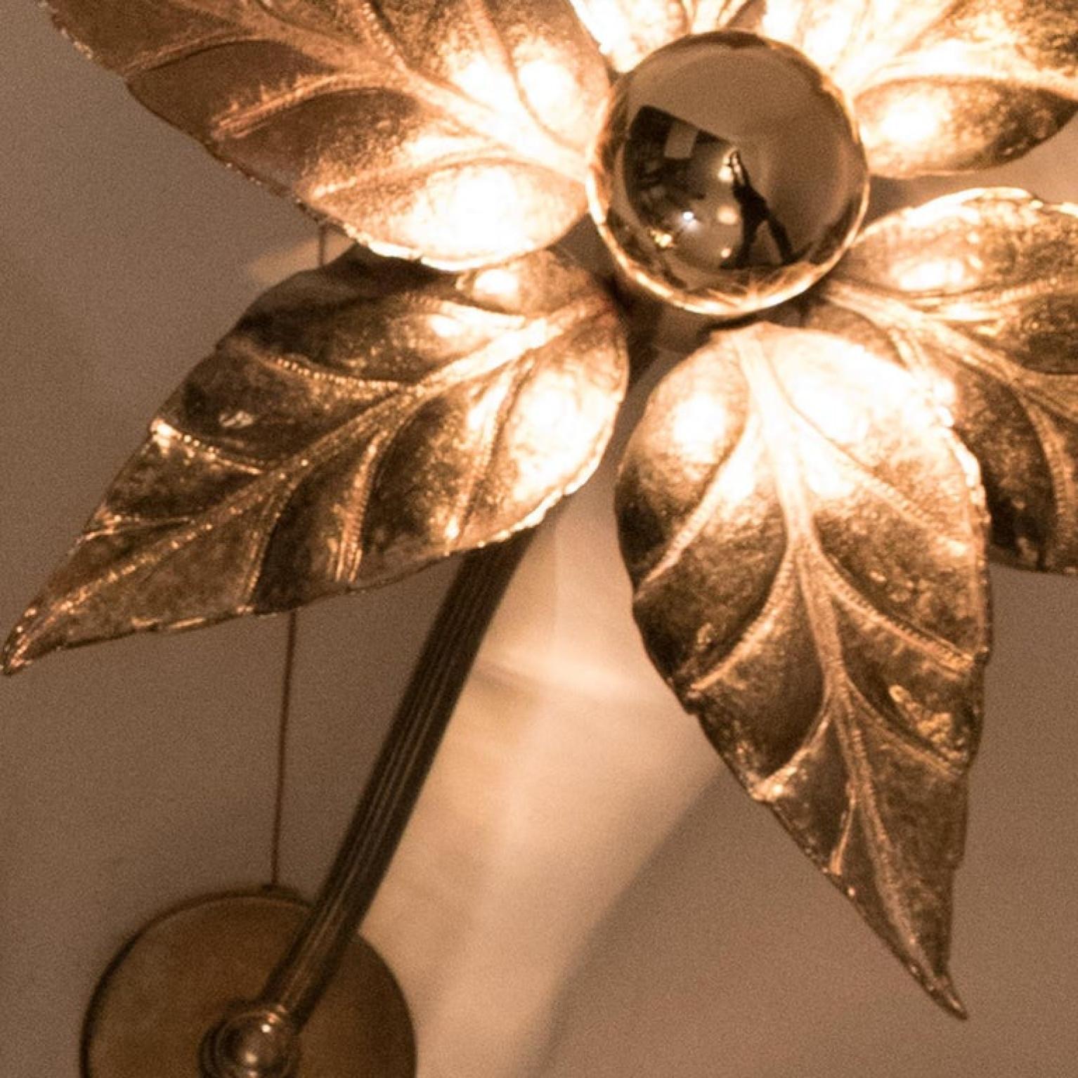 1 of the 6 Willy Daro Style Full Brass Double Flower Wall Lights, 1970s For Sale 7
