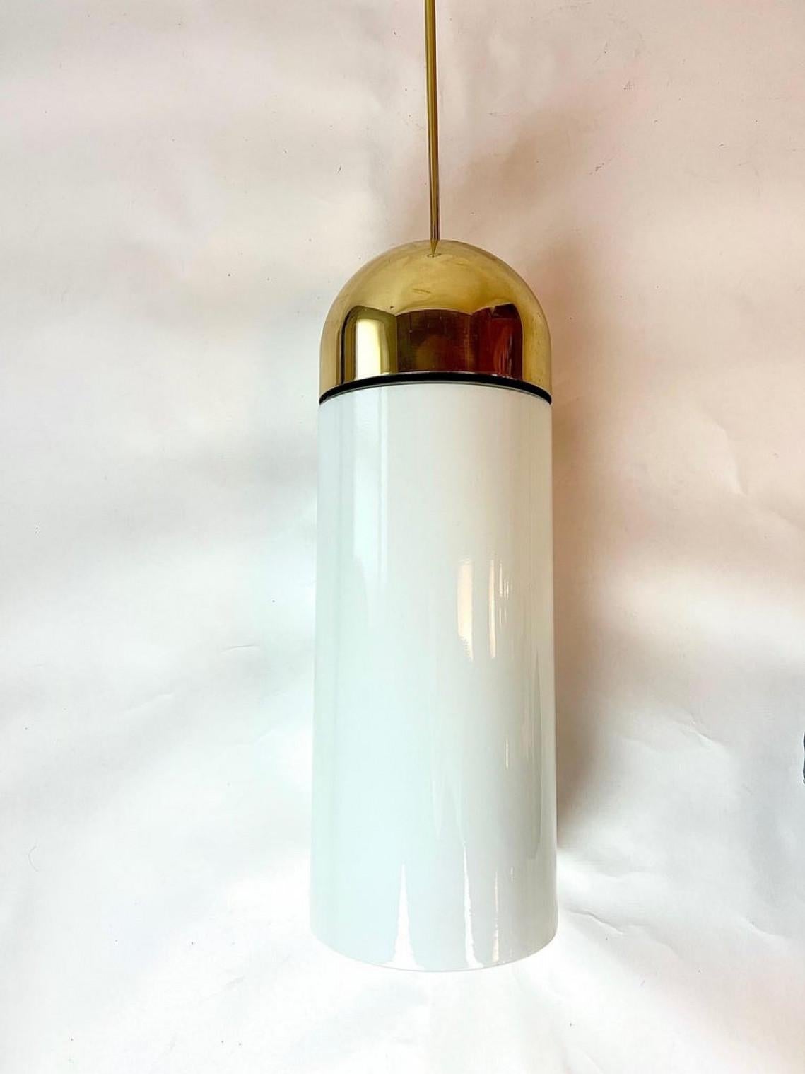1 of the 6 XL Opaque Glass / Brass Pendant Lights by Limburg, 1970s For Sale 3