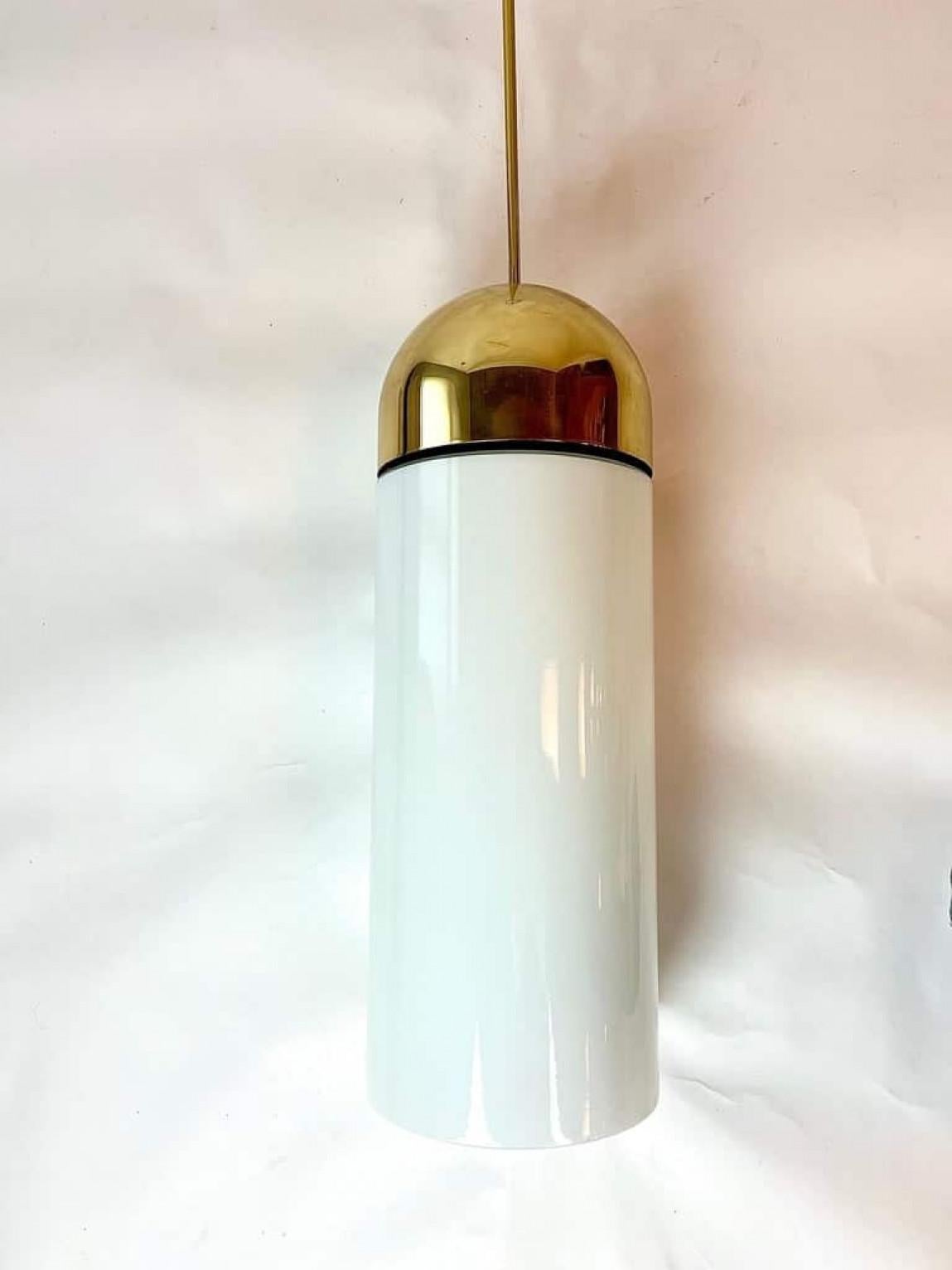 1 delle 6 luci a sospensione XL in vetro opaco e ottone di Limburg, anni '70 in vendita 3