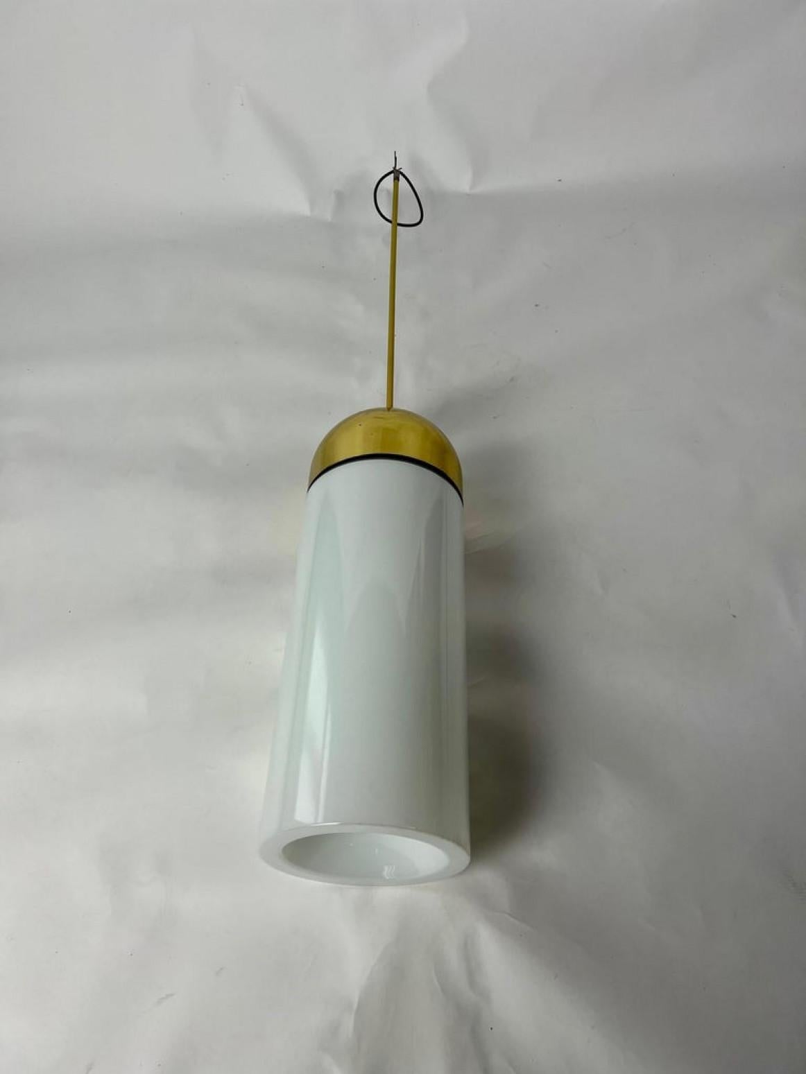 1 of the 6 XL Opaque Glass / Brass Pendant Lights by Limburg, 1970s For Sale 5