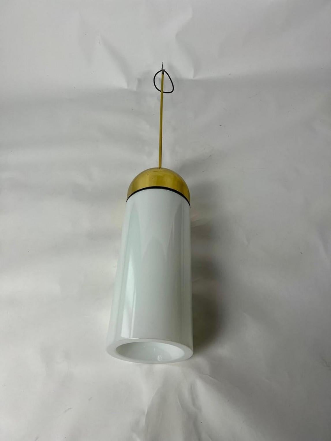 1 of the 6 XL Opaque Glass / Brass Pendant Lights by Limburg, 1970s For Sale 6
