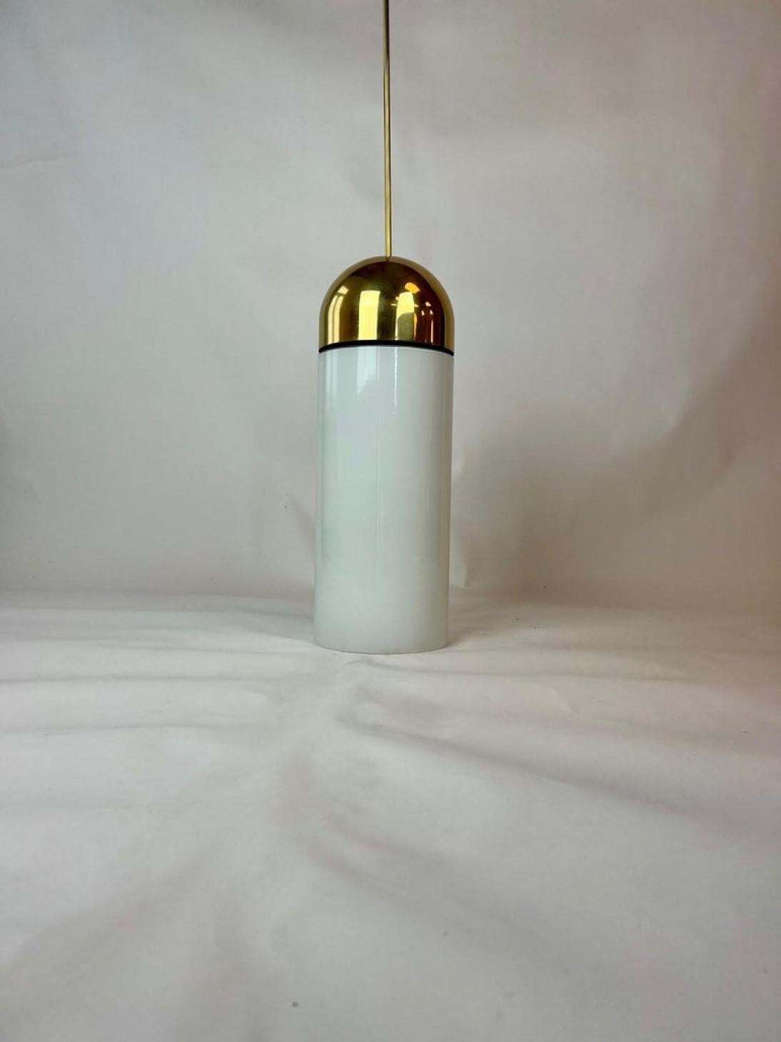 1 of the 6 XL Opaque Glass / Brass Pendant Lights by Limburg, 1970s For Sale 7