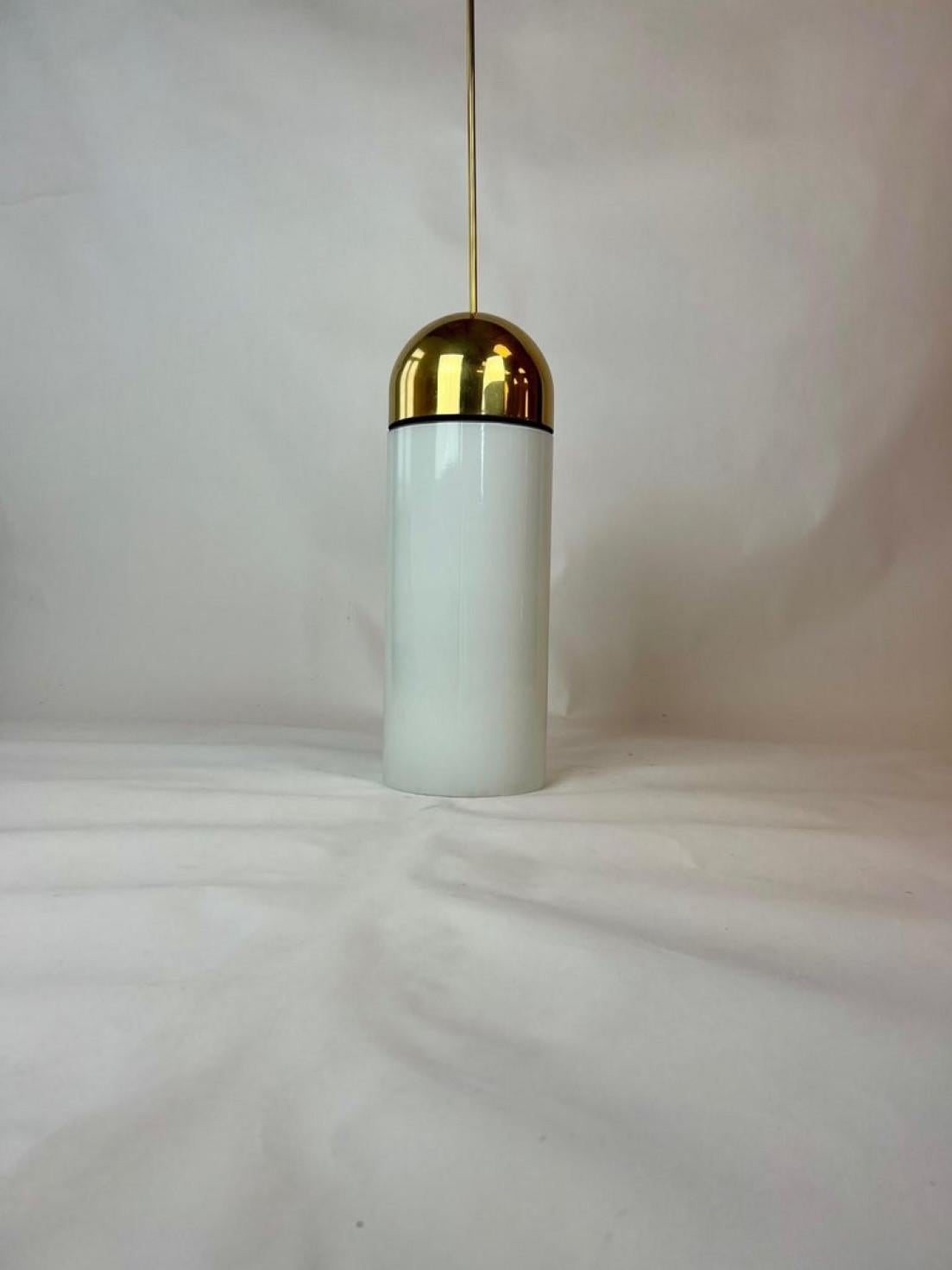 1 of the 6 XL Opaque Glass / Brass Pendant Lights by Limburg, 1970s For Sale 2