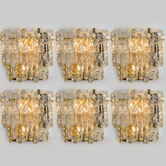 1 delle 6 lampade da parete XL in vetro ghiaccio testurizzato Kalmar, anni '70