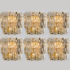 1 der 6 XL Textured Ice Glas Wall Lights Kalmar, 1970er Jahre