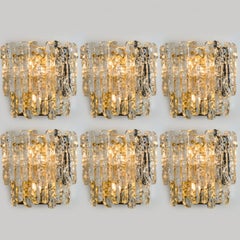 1 der 6 XL Textured Ice Glas Wall Lights Kalmar, 1970er Jahre