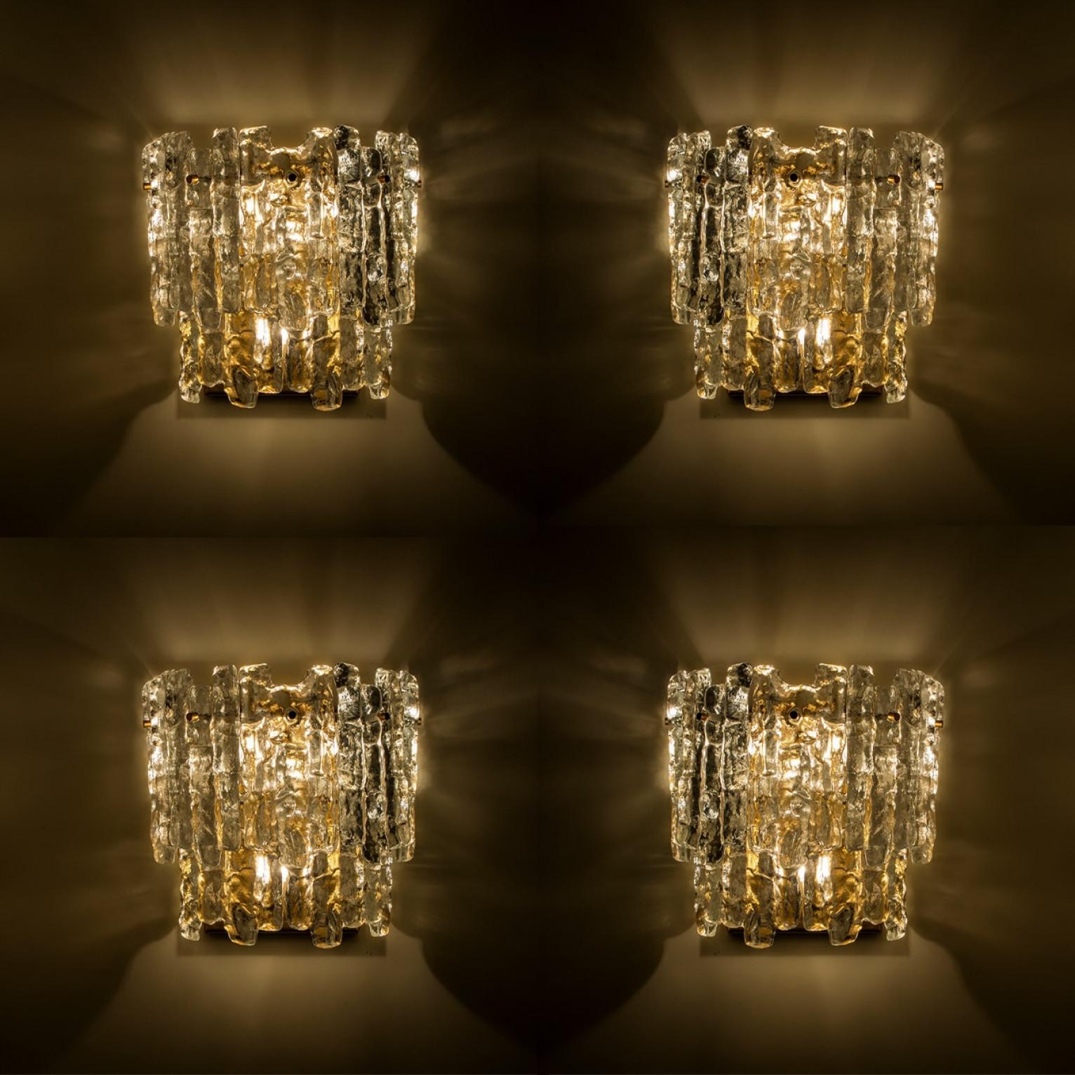 1 of the 6 XL Textured Ice glass Wall Lights Kalmar, 1970s en venta 1