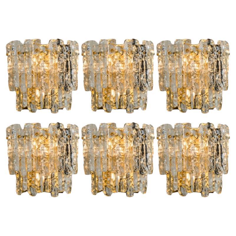 1 of the 6 XL Textured Ice glass Wall Lights Kalmar, 1970s