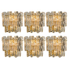 1 delle 6 lampade da parete XL in vetro ghiaccio testurizzato Kalmar, anni '70