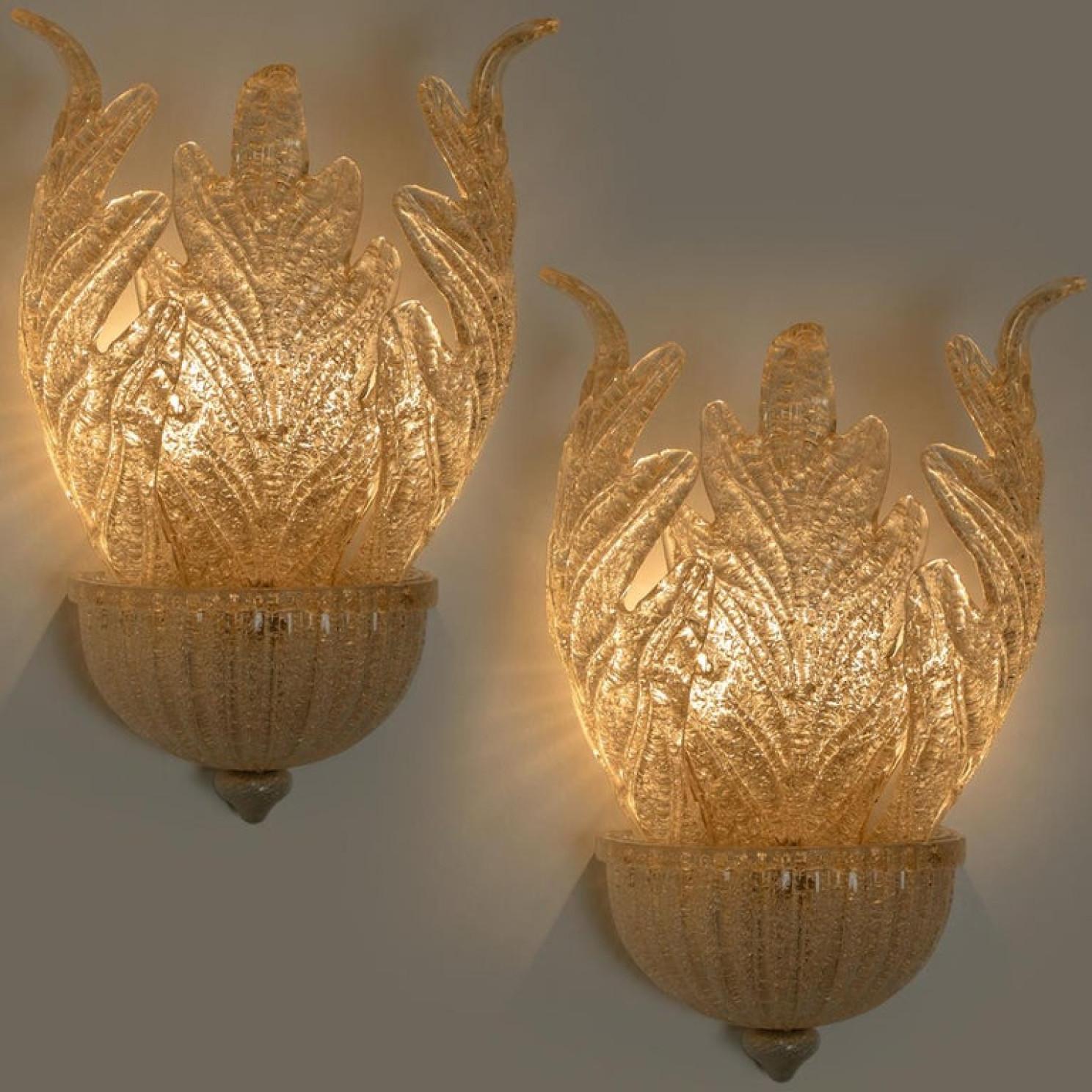 1 of the 6 XL Wall Sconces Barovier & Toso Murano Glass and Gold-Plated, 1960 For Sale 2