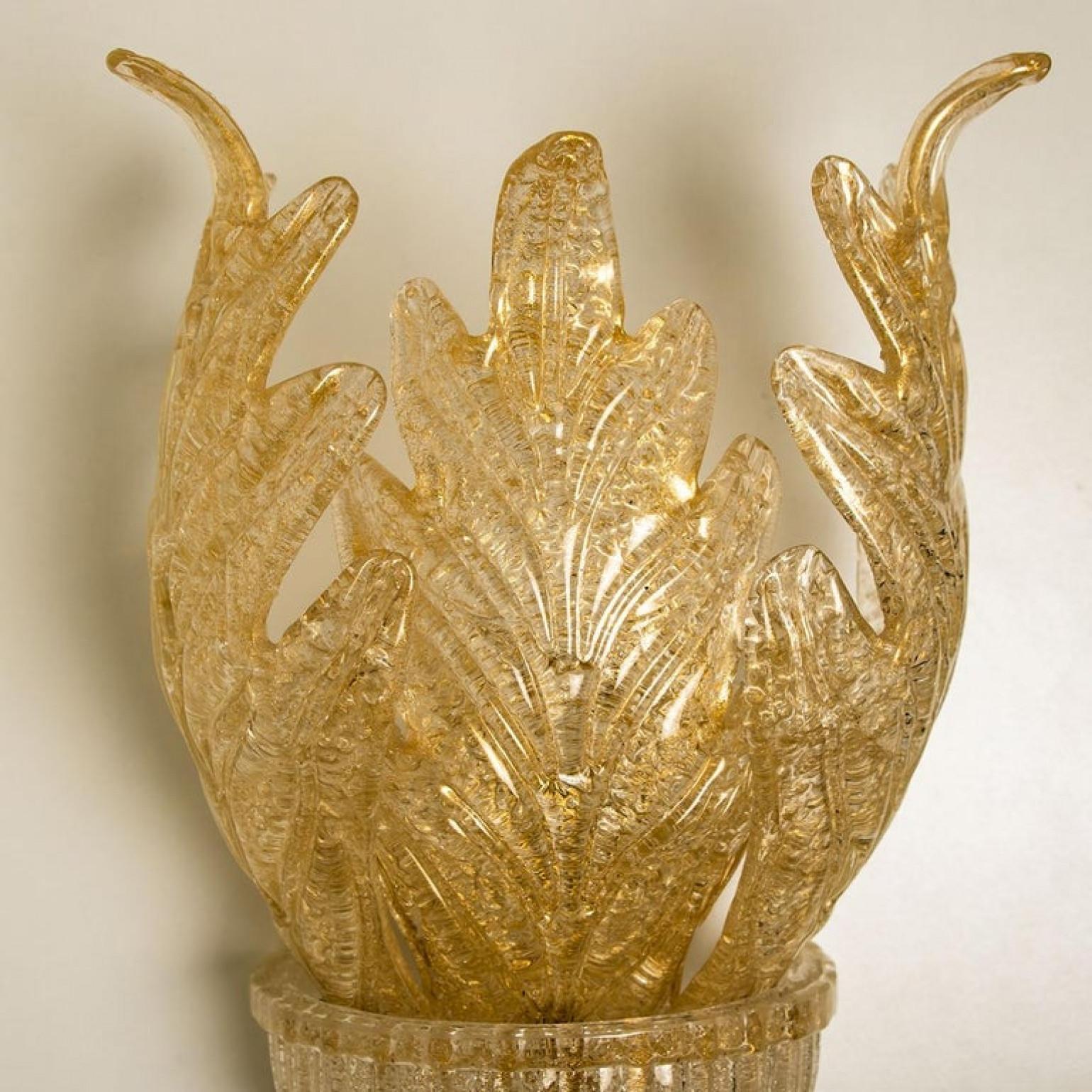 1 of the 6 XL Wall Sconces Barovier & Toso Murano Glass and Gold-Plated, 1960 For Sale 3